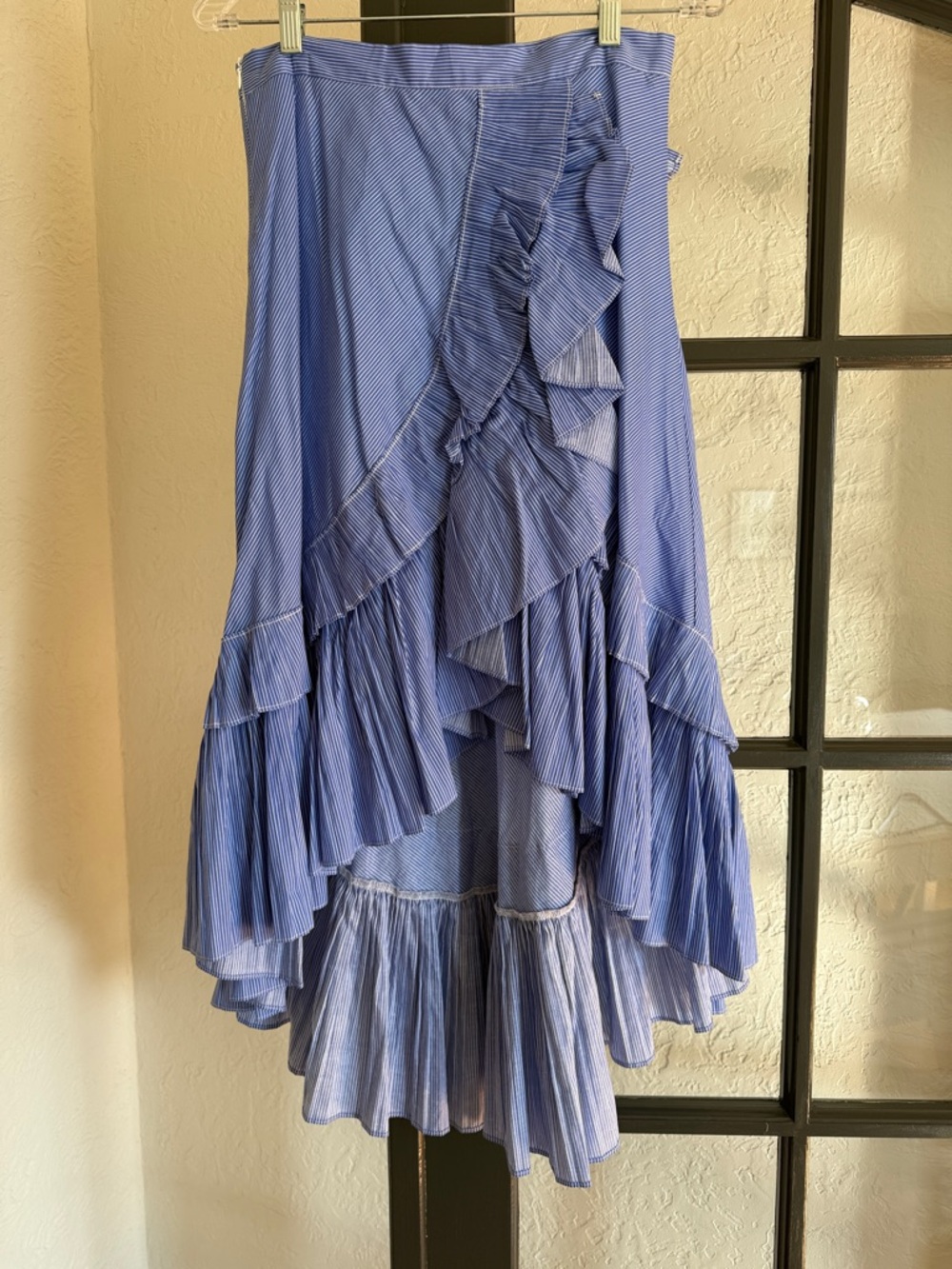 Chicwish Blue and White Striped Skirt with Ruffle Trim